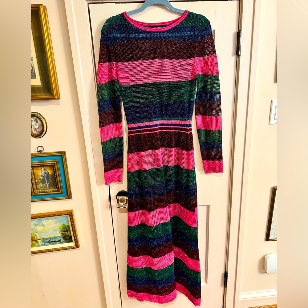 ZARA multi color striped glitter dress
